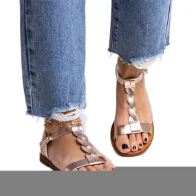 Amarant champagne platte sandalen gouden