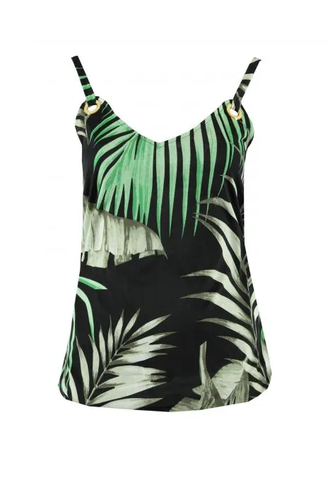 Batida top met tropische bladprint