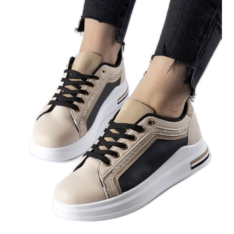BEIGE EN ZWARTE MAYFIELDPLATFORMSNEAKERS