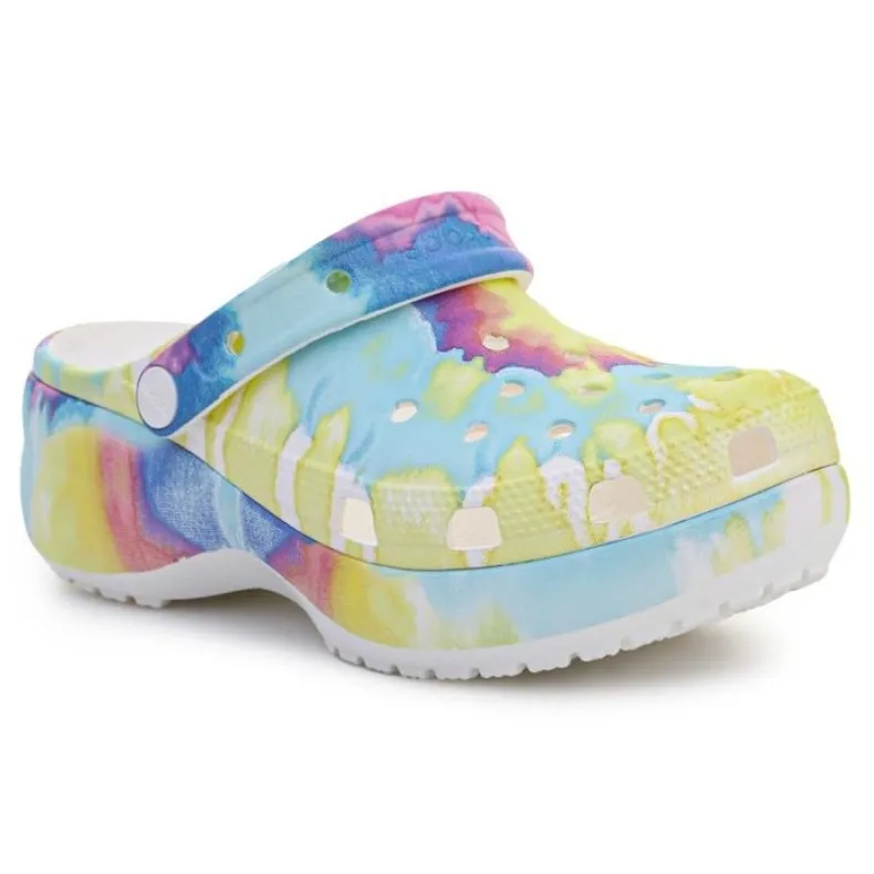 CROCS CLASSIC PLATFORM TIE DYE GRAPHIC CLOG WEDGE W 20715194S BLAUW