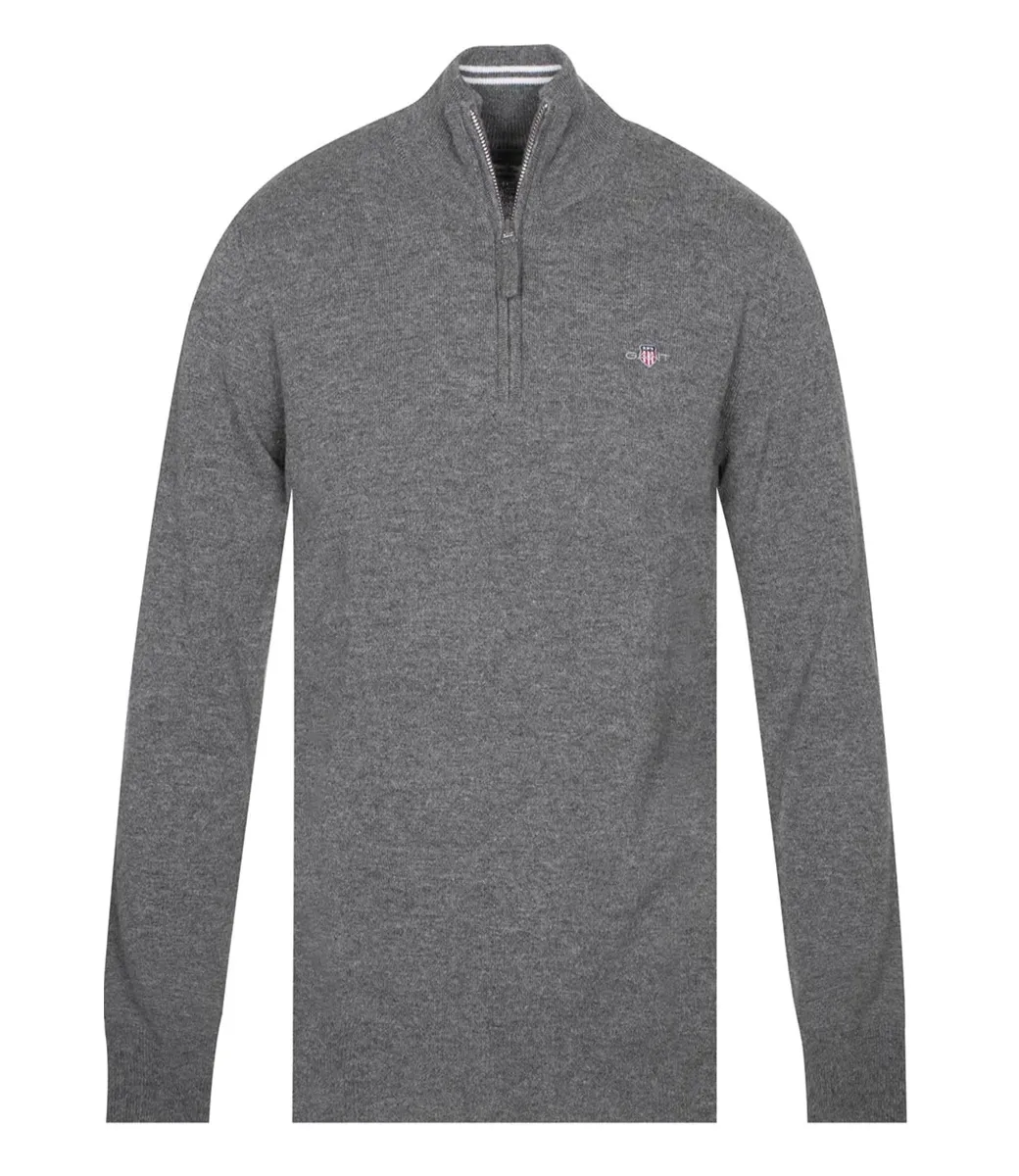 Gant 87213 90 heren charcoal melange zipper trui ritsje superfine lamswol