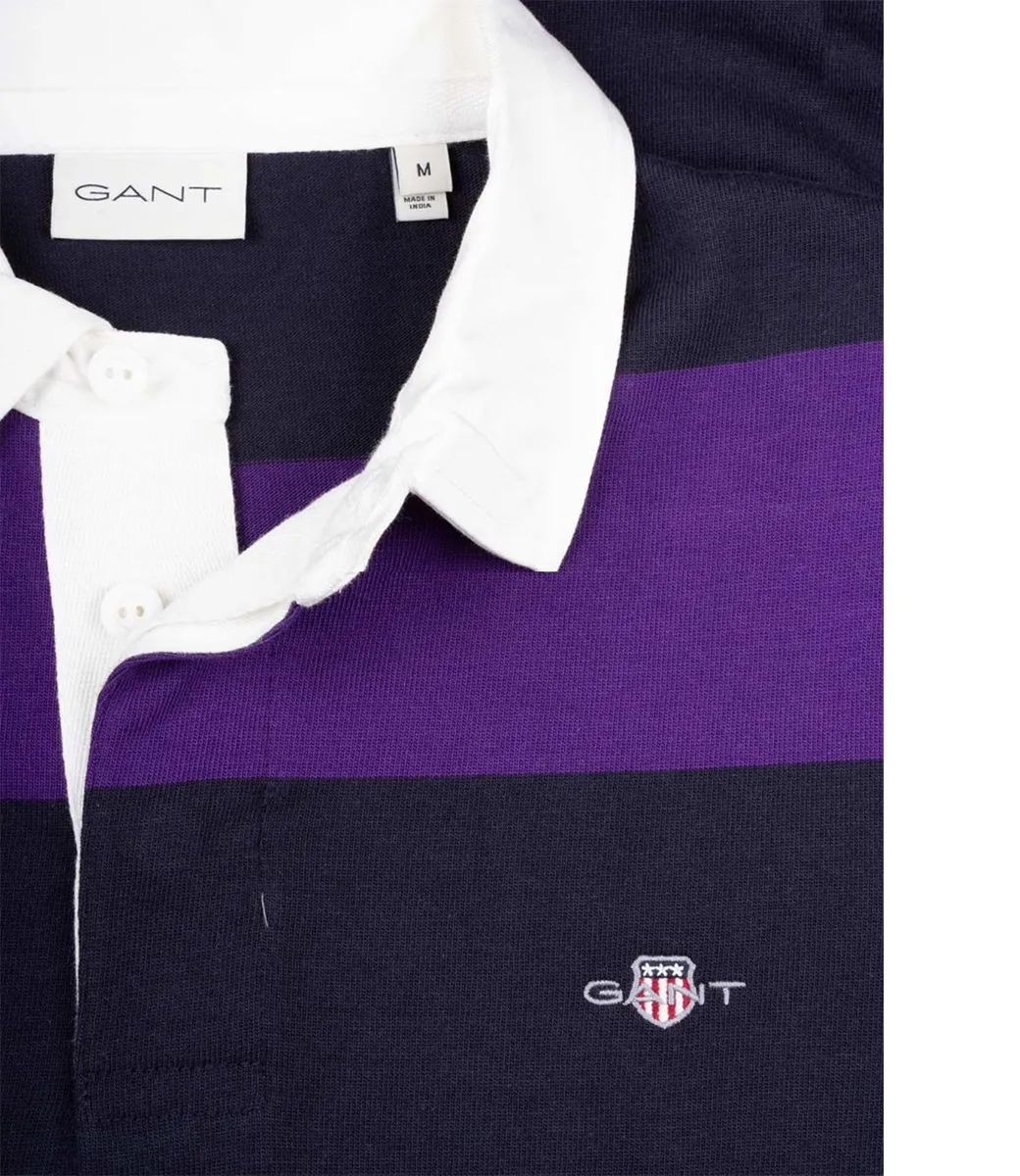 Gant donkerblauw donkerpaars heren streep rugby shirt sweater
