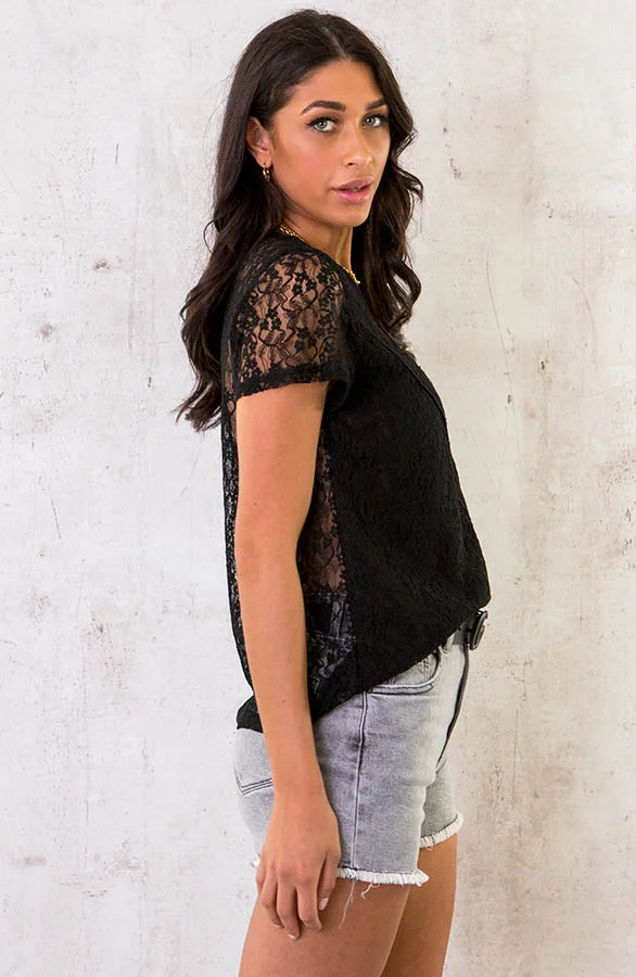 Girly See Through Lace Top Black