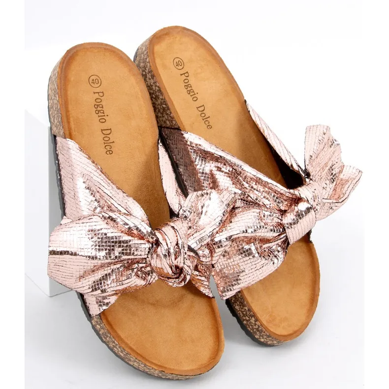 Kurkpantoffels met Amur Champagne strik roze