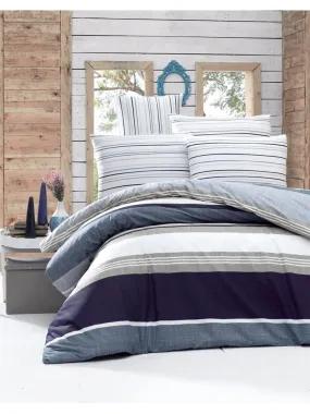 Renforcé beddengoedset "Savoy" blauw/grijs