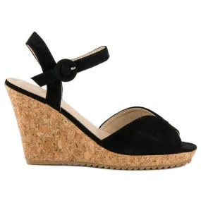 Sandalen op een kurken sleehak zwart