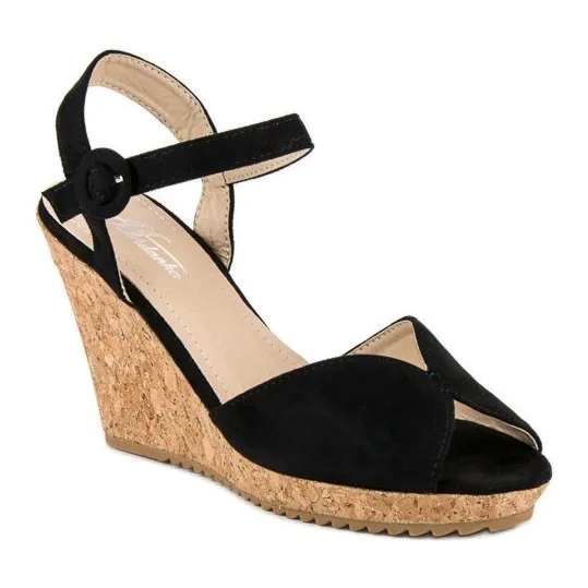 Sandalen op een kurken sleehak zwart
