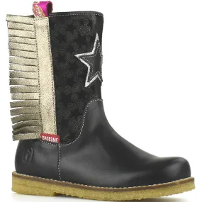 Shoesme cowboylaarsjes CR8W104-B Black zwarte laarsjes met franjes en panterprint