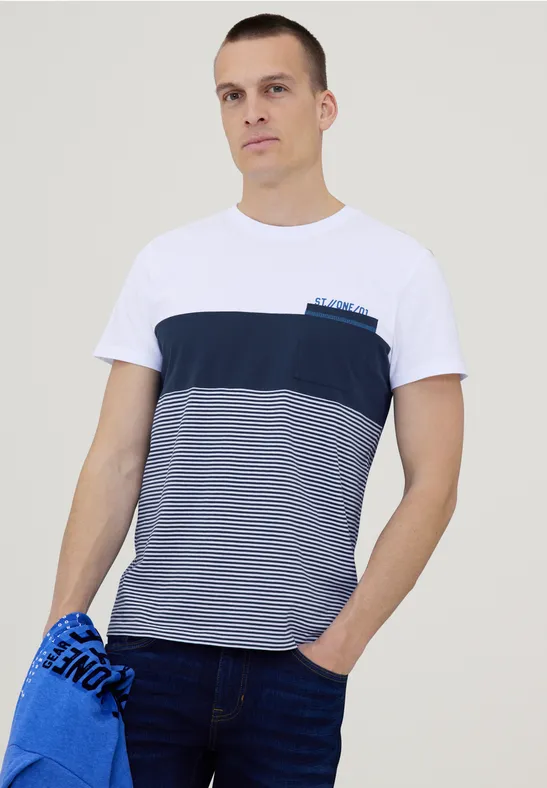 Street One MEN T-shirt met strepenmix